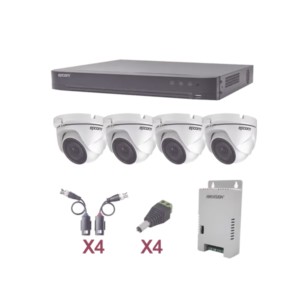 KIT TurboHD 1080p  DVR 4 Canales 4 Cámaras Eyeball (exterior 2.8 mm)