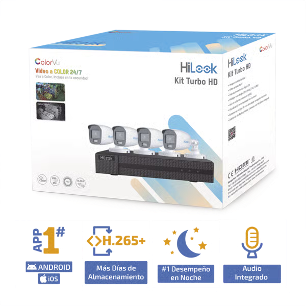 Kit TurboHD 1080p DVR 4 Canales 4 Cámaras Bala ColorVu con Micrófono Integrado