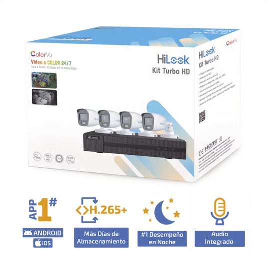 Kit TurboHD 1080p DVR 4 Canales 4 Cámaras Bala ColorVu con Micrófono Integrado