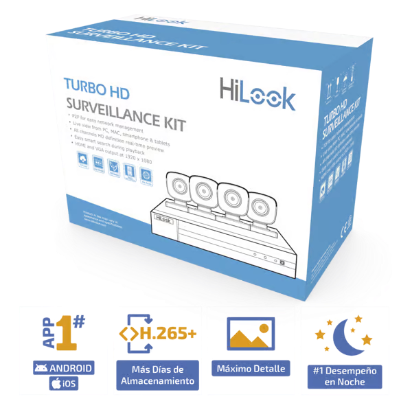 KIT TurboHD 1080p DVR 4 canales 4 Cámaras Bala de Metal