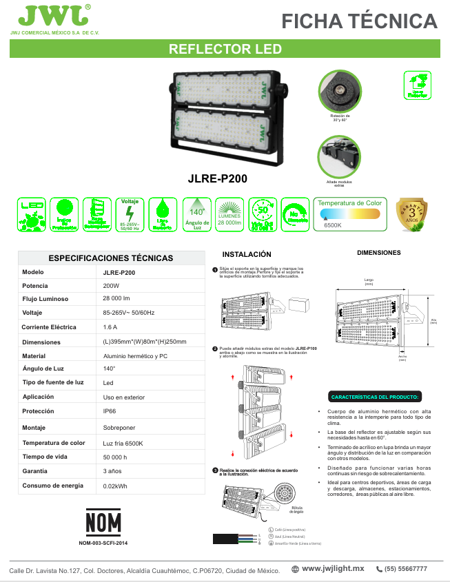 Reflector LED 200 W / 85 - 265 Vca
